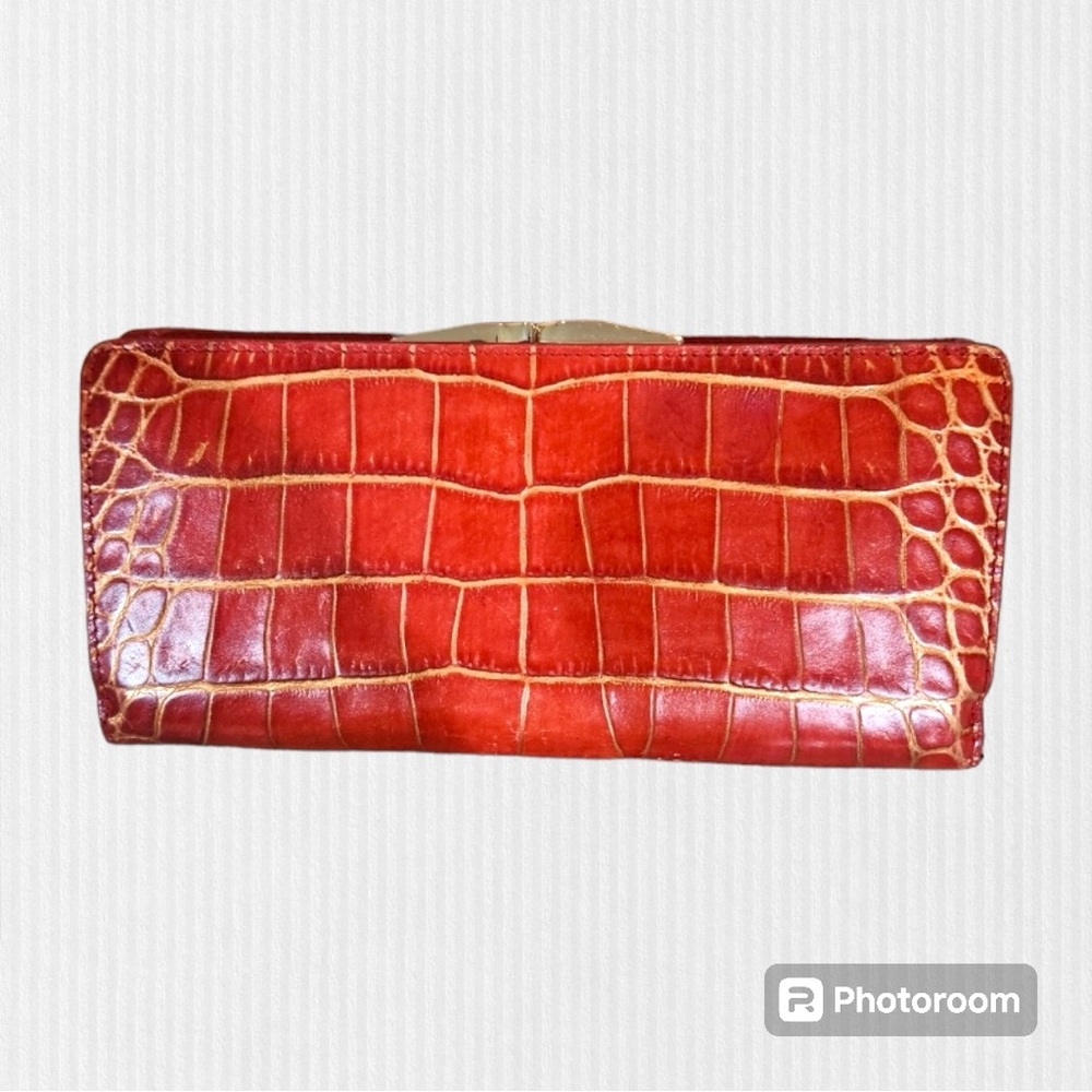 ABAS Wallet Vintage Kiss lock Reddish Orange w/ gold Veins EUC - Picture 2 of 8